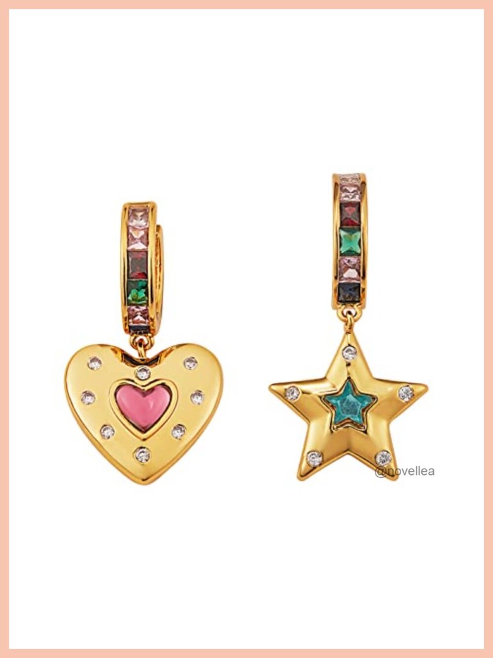 Gold Heart Star Dangle Hoop Earrings Women Personalized 18K Plated